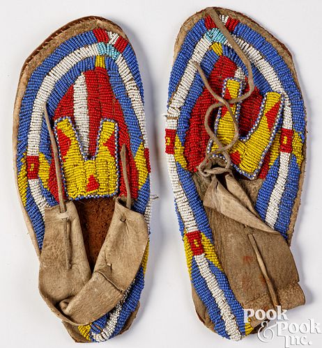 Pair of Plains Indian beaded moccasins