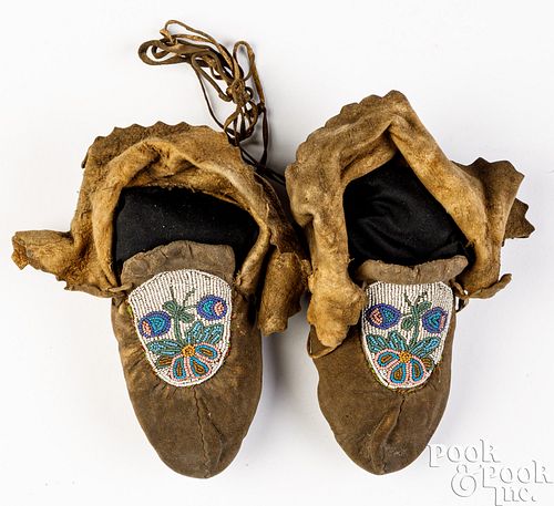 Pair of Plains Indian beaded child's moccasins
