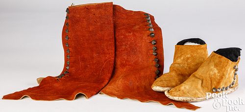 Pair of Navajo Indian hide moccasins and leggings