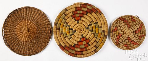 Three Hopi Indian coiled basketry items