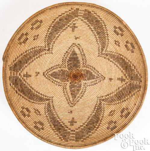 Large Pima Indian coiled basketry tray