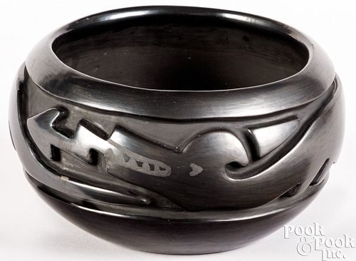 Santa Clara carved blackware bowl