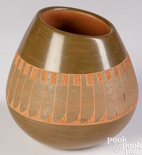 San Ildefonso Pottery carved feather jar