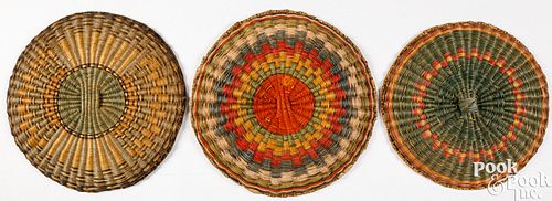 Three Early Hopi Indian coiled basketry trays