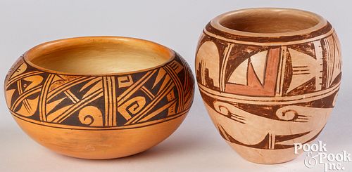 Two Hopi Indian polychrome pottery vessels