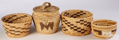 Four Papago Indian coiled baskets