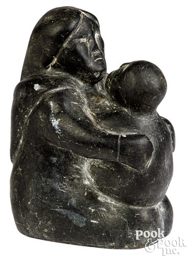 Eskimo Point carved stone woman and child