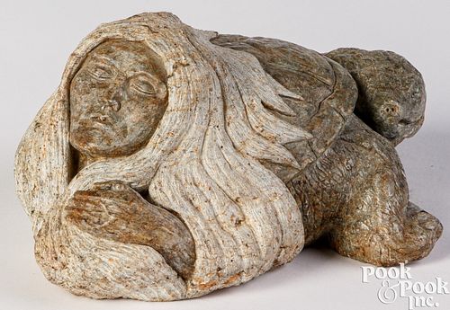 Carved steatite stone turtle with Earth mother