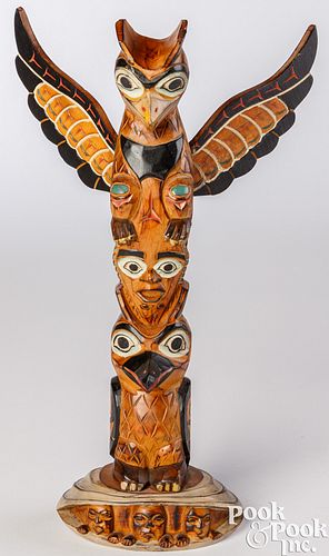 Tlingit Indian carved and painted totem pole