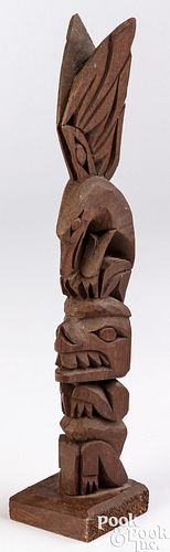Haida or Tlingit Indian carved cedar totem pole