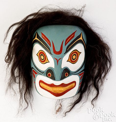 Haida Indian carved and painted cedar mask
