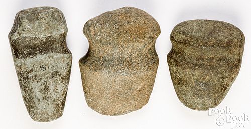 Three Native American Indian axe heads