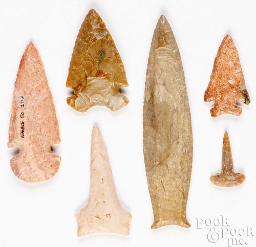 Six various style Indian stone points