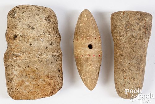 Three Native American Indian stone tool artifacts