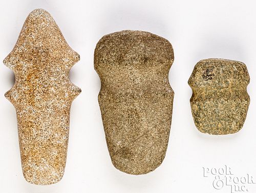 Three Midwest Indian full-groove axe heads