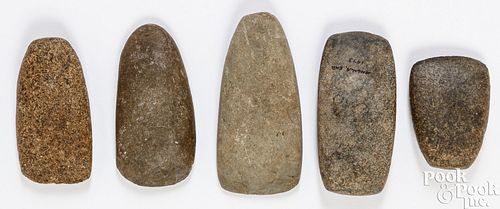 Five Midwest Indian stone celts