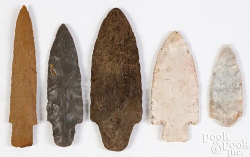 Five Indian stemmed stone points