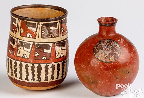 Two pieces of Nazca polychromed pottery
