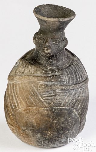 Pre-Columbian blackware figural bottle