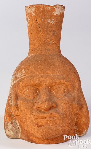 Moche pottery figural portrait bottle