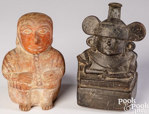 Two Moche/Chimu pottery figural portrait vessels