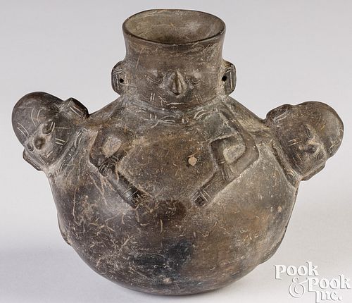 Chimu pottery blackware bottle