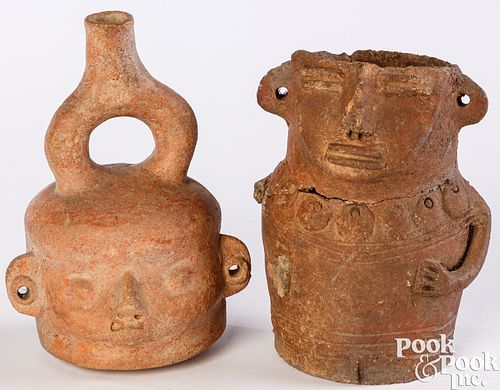 Moche pottery figural face vessel