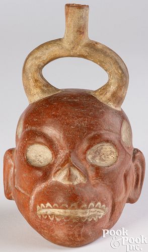 Moche pottery figural skull vessel