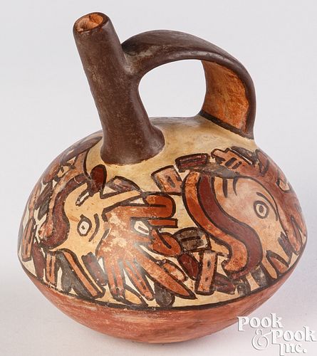 Nazca polychromed pottery spouted vessel