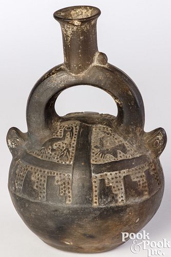 Chimu blackware pottery bridge vessel