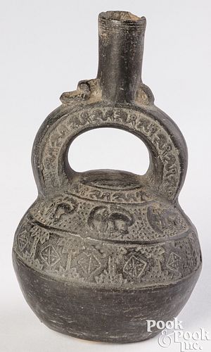 Chimu blackware pottery bridge vessel
