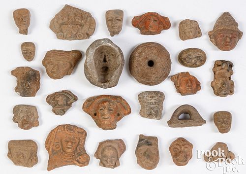 Group of Aztec Indian pottery face shards