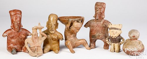 Seven Pre-Columbian ceramic figures and vessels