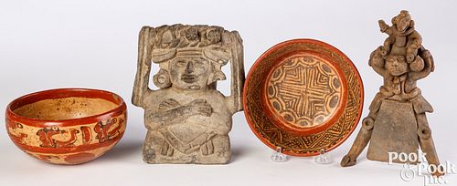 Four Mexican, Aztec and Mayan tribal pottery