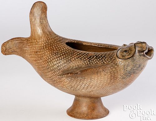 Meso-American fish effigy pottery vessel