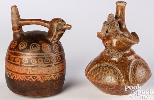 Two Pre-Columbian bird effigy pottery jars