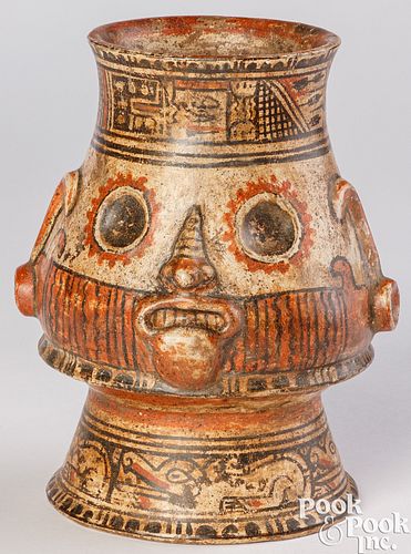 Costa Rican polychrome pottery effigy jar