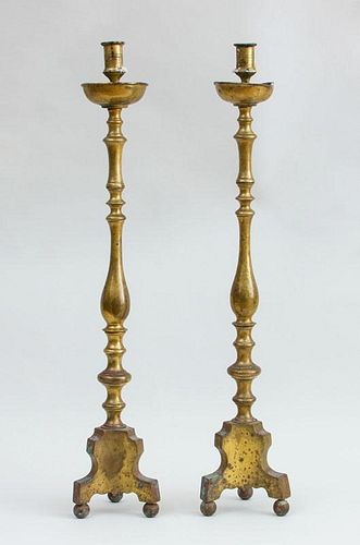 Pair of Anglo-Flemish Bronze Altar Candlesticks
