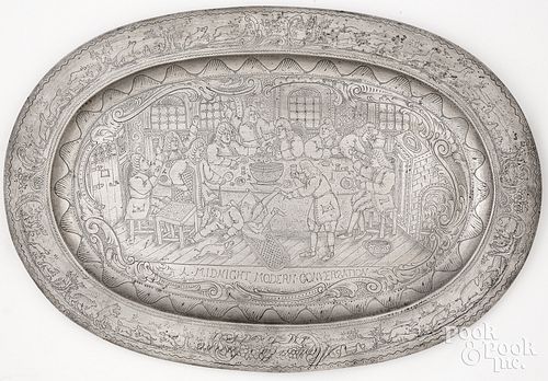 Large Danish oval pewter platter, 18th/19th c.