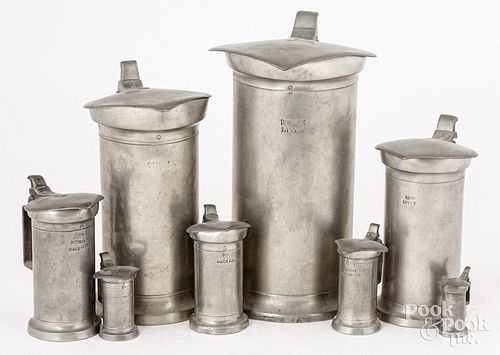 Matched set of French pewter measures