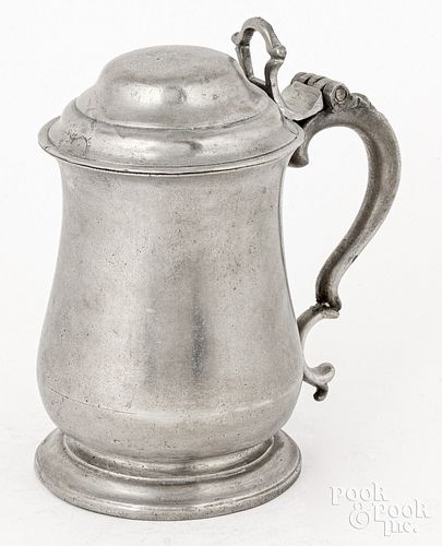 English lidded pewter tankard, ca. 1780