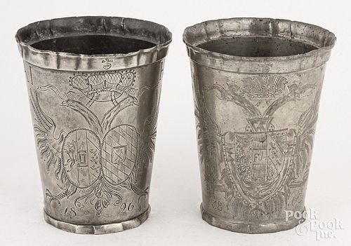 Two Viennese Imperial pewter beakers