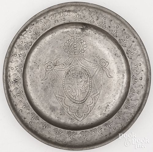 Pewter dish with central shield