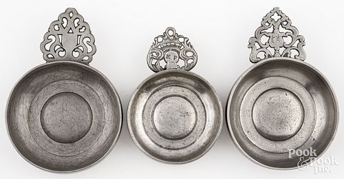 Three American pewter porringers, 19th c.