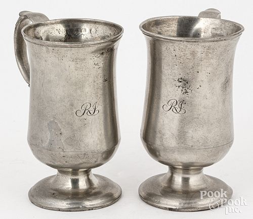 Pair English pewter chalices with handles