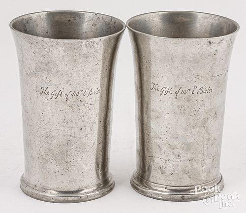 Pair of Boston pewter beakers, ca. 1750