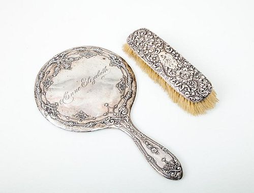 American Silver-Backed Hand Mirror and an American Silver-Backed Brush