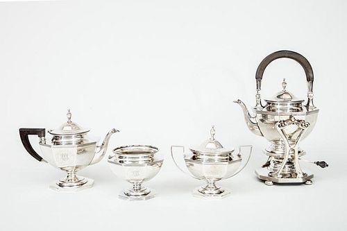 Durgin Monogrammed Silver Four-Piece Part Tea Set