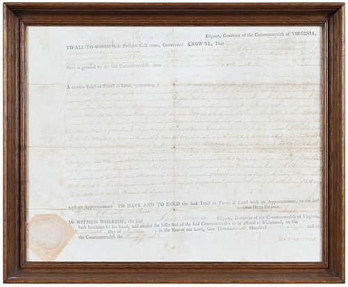 Virginia Land Grant Signed by James Monroe 