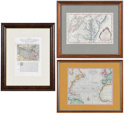 Three Framed Maps, Atlantic, Chesapeake, and the Americas